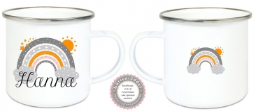 Preview: ♥ Becher Tasse Emaillebecher Regenbogen Sterne Sonne Wolken Einschulung KITA Wunschname, Dankeschön, Geburtstag, Abschied, Jubiläum, Geschenk, Kommunion, Firmung Konfirmation, Becher von Lüttentüddel